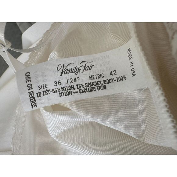 Vintage 80s Vanity Fair White Satin Floral Lace Nightgown Full Slip size 36/24" - Picture 4 of 15